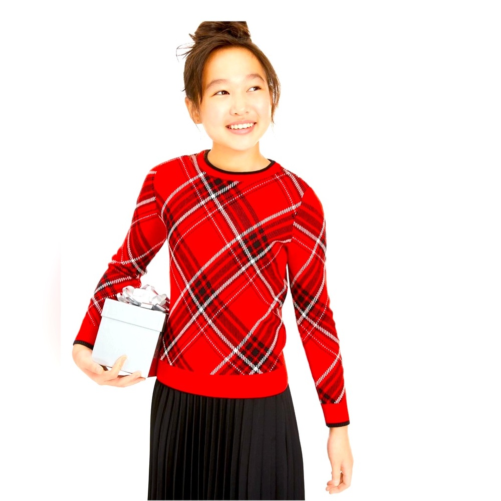 Charter Club Big Girls Plaid Cotton Blend Family Sweater Red Sz M NWT